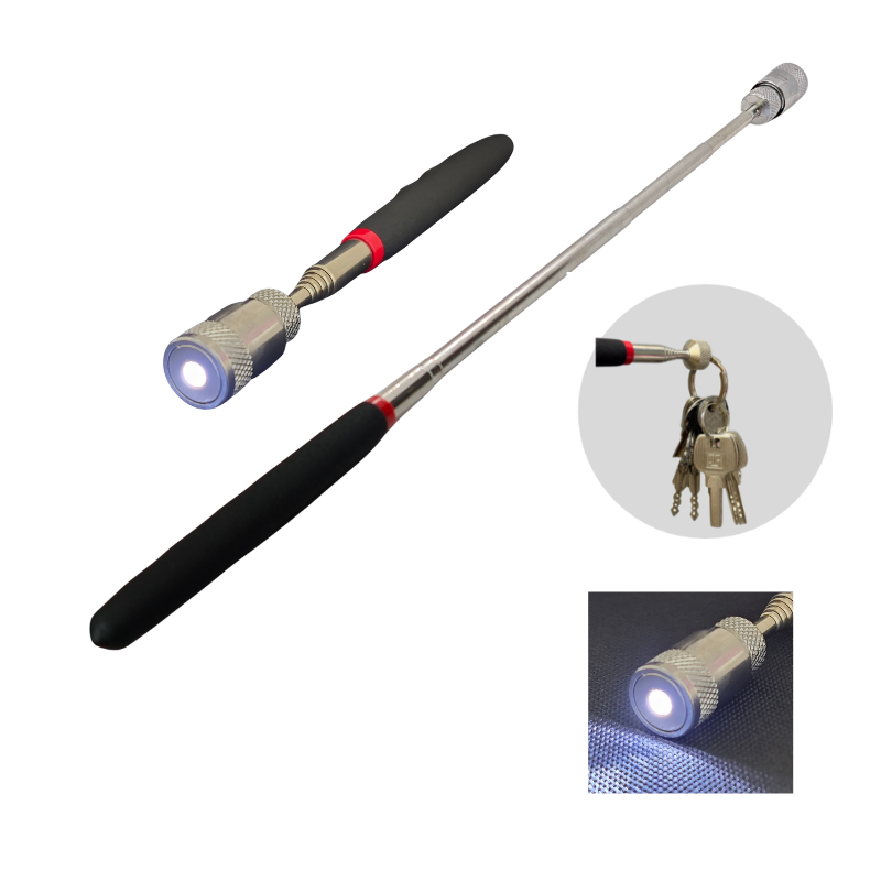 Fishing Rod Telescopic - เครื่องมือแม่เหล็กแบบพกพา 1 ชิ้น ปากกาแม่เหล็กแบบยืดหดได้ พร้อมไฟ LED