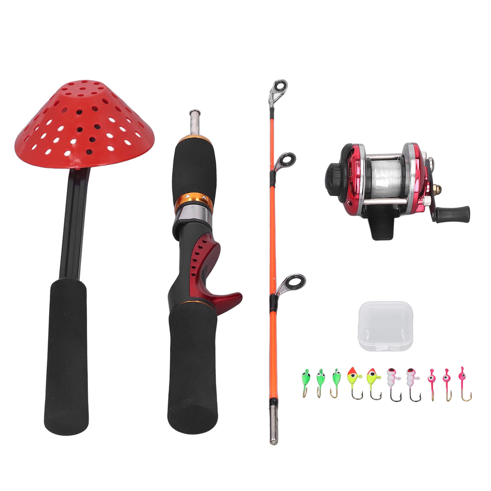 Fishing Rod Ice - ชุดอุปกรณ์ตกปลาน้ำแข็งสำหรับฤดูหนาว ประกอบด้วยคันเบ็ด รอกเบ็ด สายเบ็ด ตะขอเบ็ด และที่ตักน้ำแข็ง