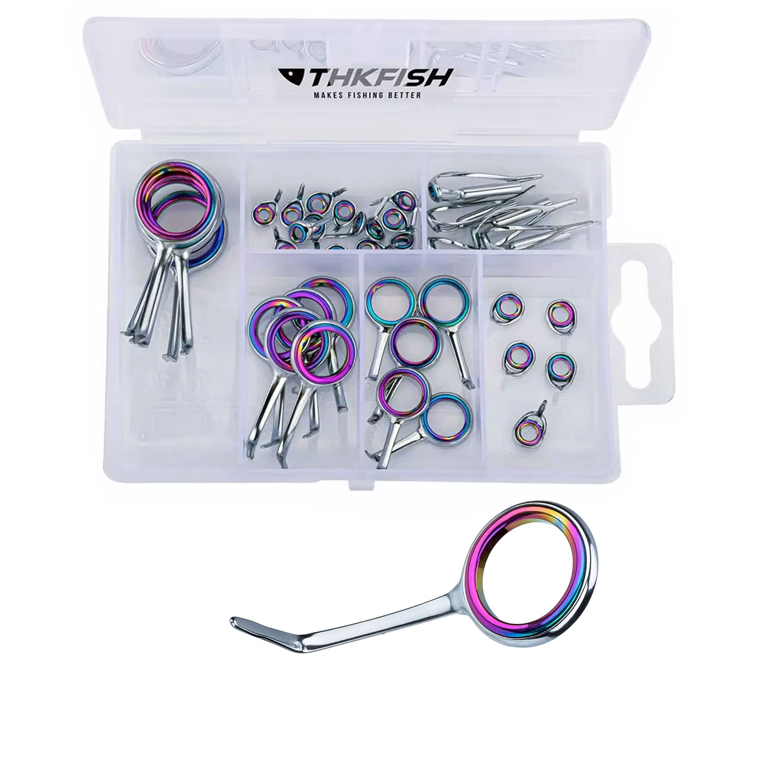Fishing Rod Tip Replacement - ชุดแหวนนำเบ็ดตกปลาหลากสี40ชิ้นชุดซ่อมปลายแหลมสแตนเลสสตีลเบ็ดตกปลาวินาทีชุดเปลี่ยนเสาตกปลา